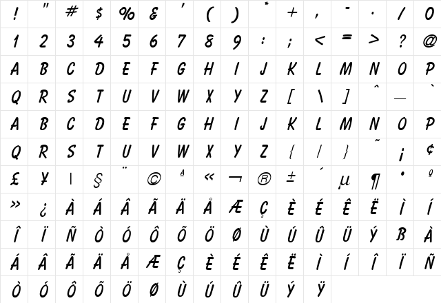 Bassoon Regular Character Map