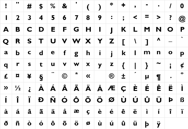 Stimmell-Bold Regular Character Map