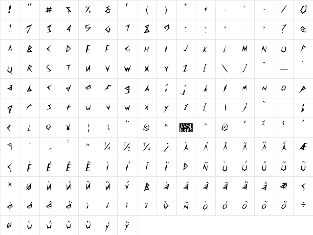 StingerLight Regular Character Map