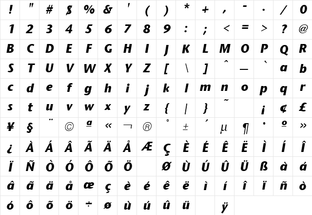 Stone Bold Italic Character Map Stone Bold Italic Character Map