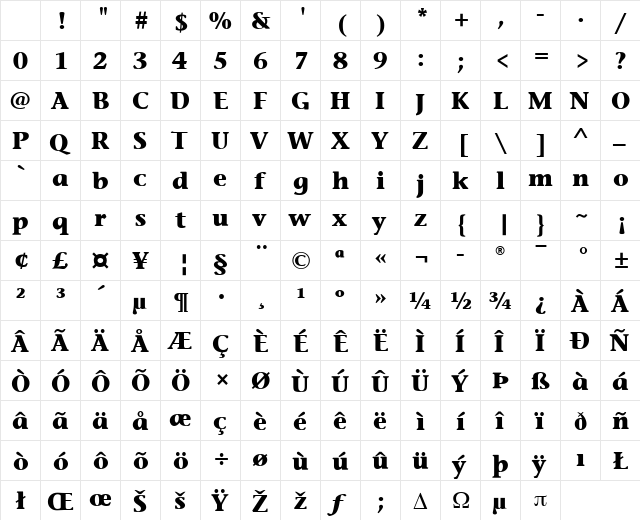 Stone Inf ITC Medium Bold Character Map Stone Inf ITC Medium Bold Character Map