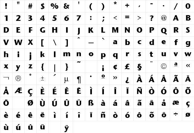 Stone Sans Bold Character Map Stone Sans Bold Character Map