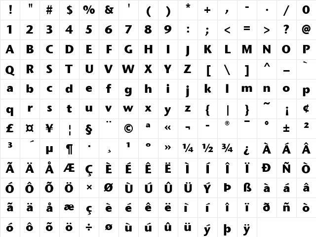 Stone Sans ITC Medium Bold Character Map