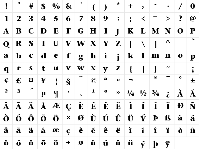 Stone Serif ITC Medium Bold Character Map