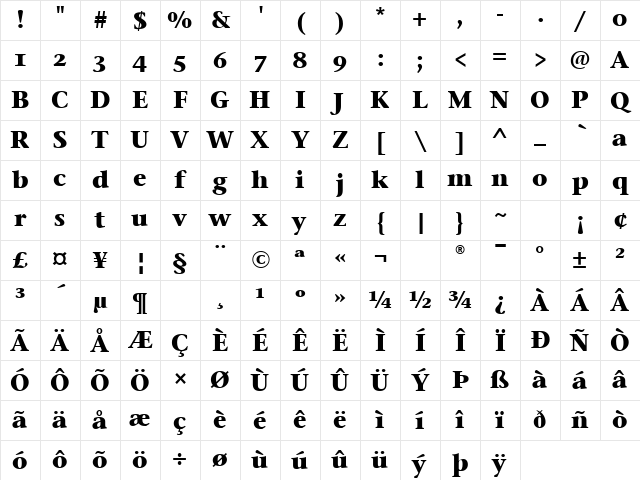 Stone Serif OS ITC TT Bold Character Map Stone Serif OS ITC TT Bold Character Map
