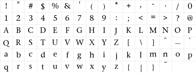 Stone Regular Character Map