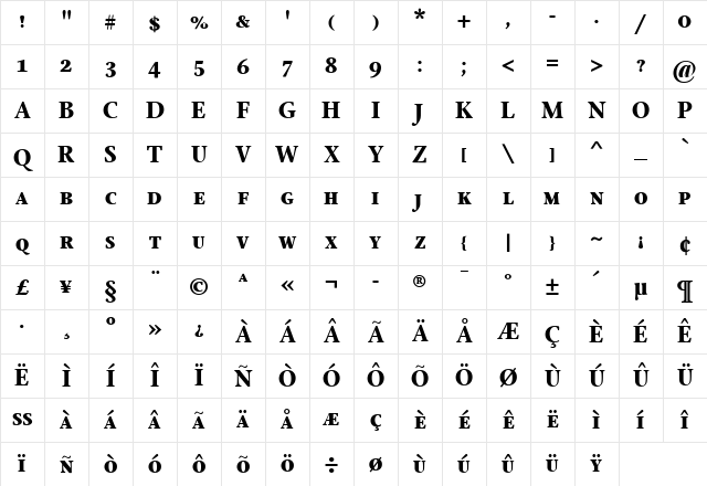 StonePrint Regular Character Map