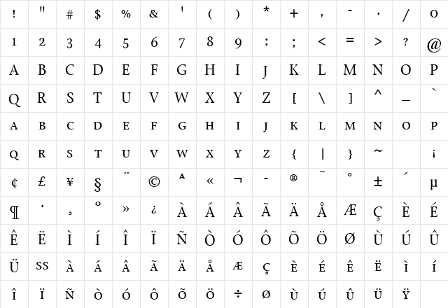 StonePrint Regular Character Map