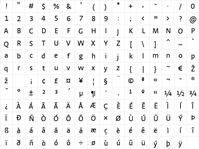 StradaTF-Regular Regular Character Map
