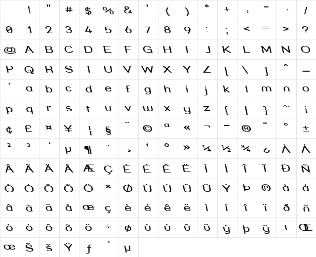 Street - Compressed Reverse Italic Character Map Street - Compressed Reverse Italic Character Map