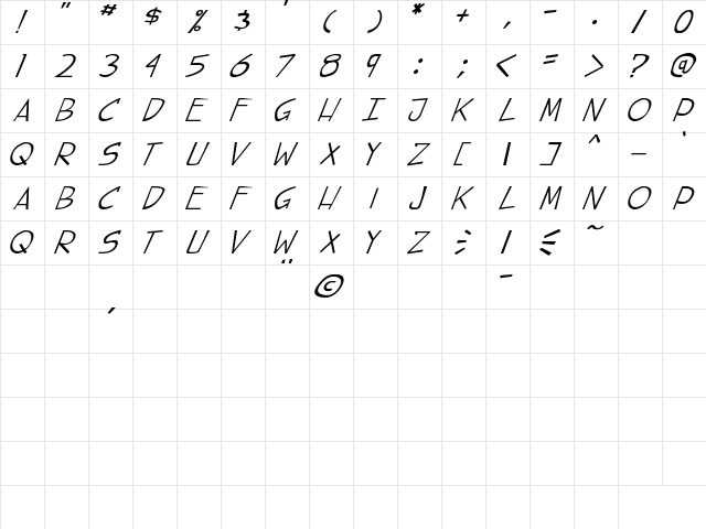 street cred Italic Character Map