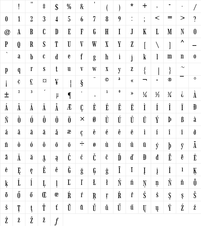 Strider Regular Character Map Strider Regular Character Map