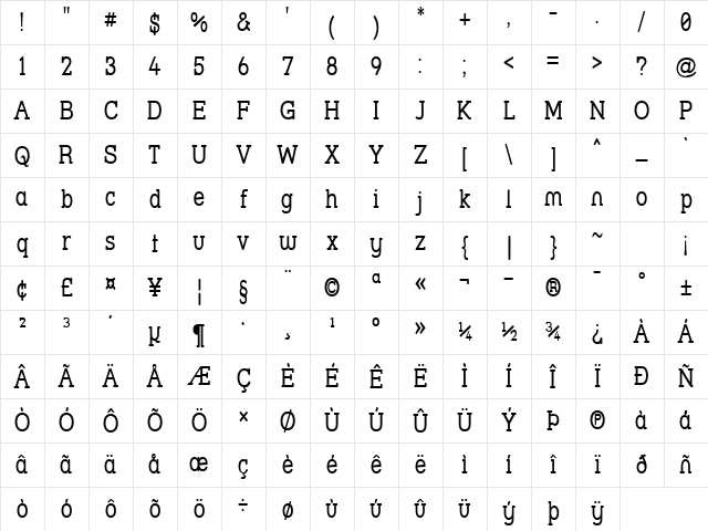 Street Slab - Narrow Regular Character Map Street Slab - Narrow Regular Character Map