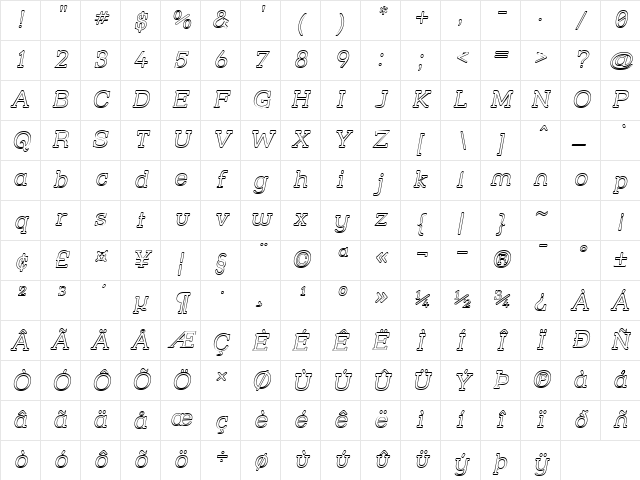 Street Slab - Outline Italic Character Map