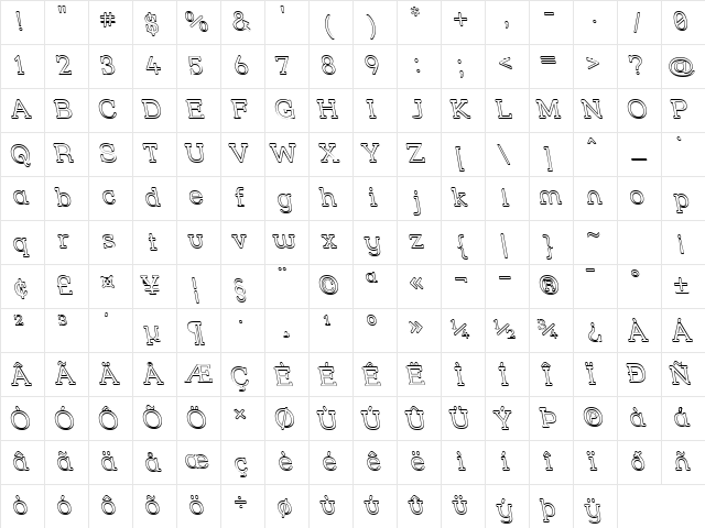 Street Slab - Outline Rev Regular Character Map