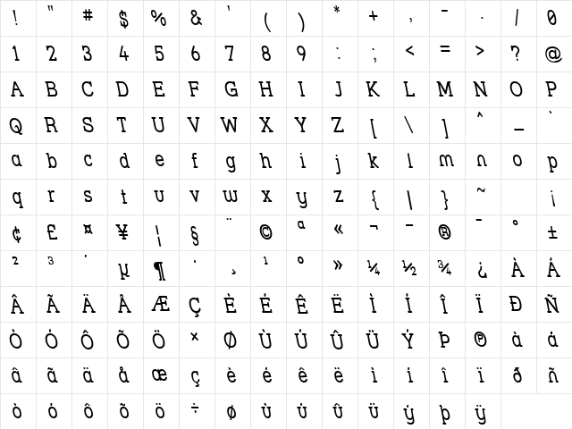Street Slab - Narrow Rev Regular Character Map