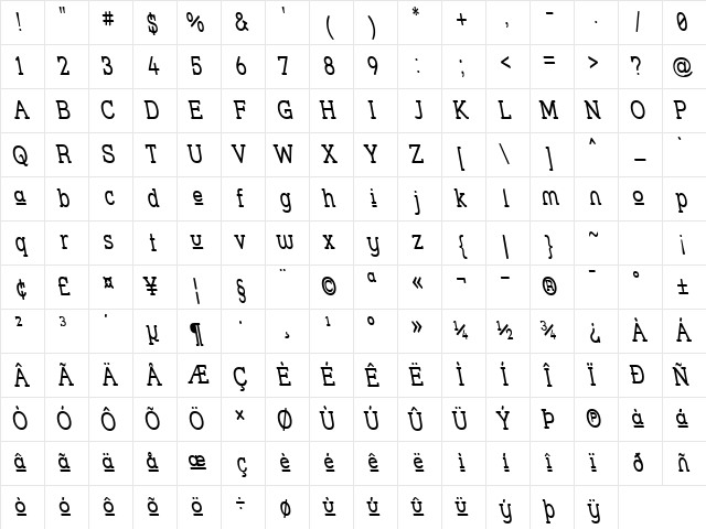 Street Slab Upper - Narrow Rev Regular Character Map