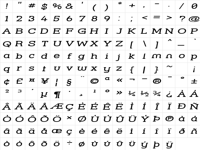 Street Slab - Super Wide Italic Character Map Street Slab - Super Wide Italic Character Map
