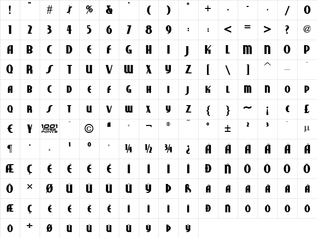 Studebaker NF Bold Character Map