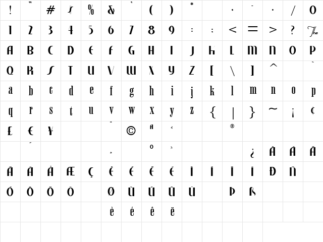Studebaker Revised Regular Character Map