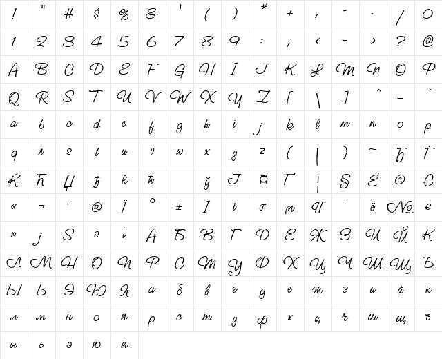 StudioScriptCTT Regular Character Map