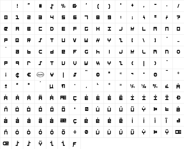 Stuntman Condensed Character Map