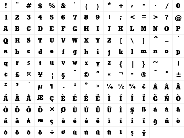 Stymie XBd BT Extra Bold Character Map