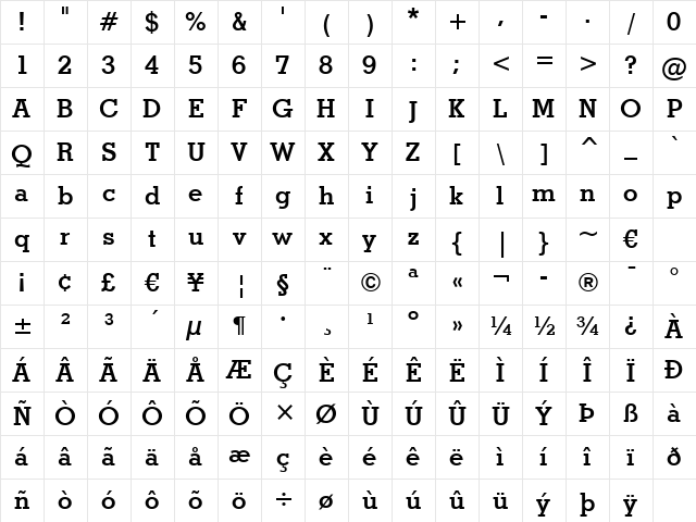 Stymie Lt BT Bold Character Map
