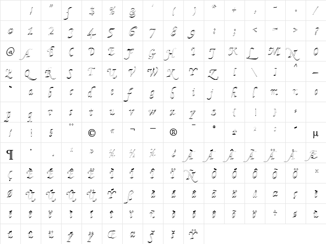 KL HKursive2 OL DB Normal Character Map