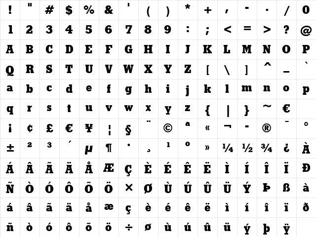 Stymie XBd BT Extra Bold Character Map