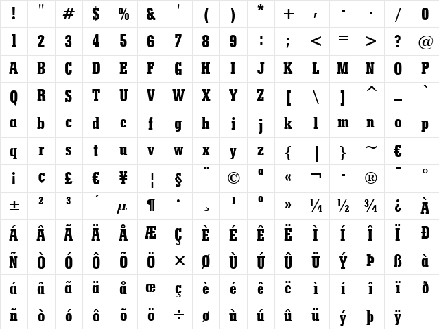 Stymie XBdCn BT Extra Bold Character Map