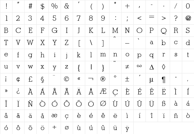 StymieLight Regular Character Map