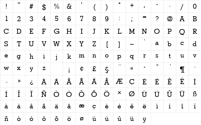 StymieTRegRo1 Regular Character Map