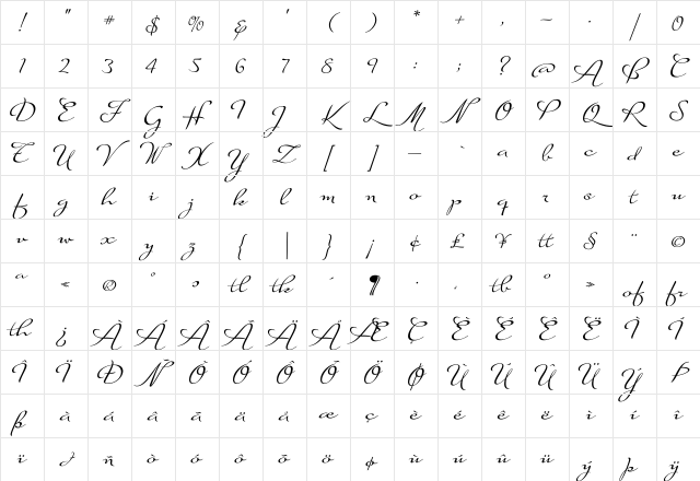 Suave Script Alt Regular Character Map