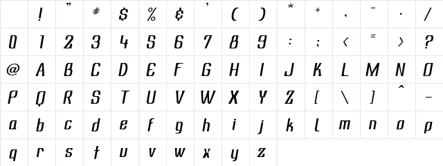 Subatonik Italic Character Map