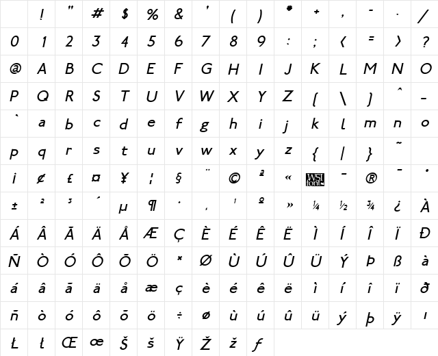 SubwayLondon Italic Character Map
