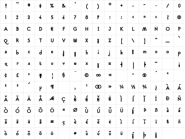 Suburban Bold Character Map