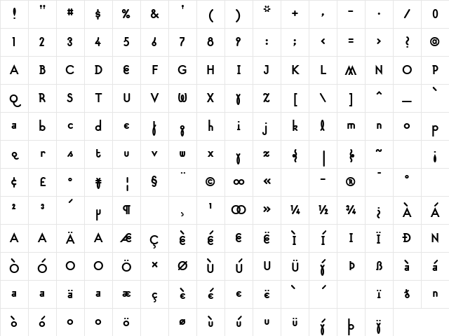 SuburbanBold Regular Character Map SuburbanBold Regular Character Map