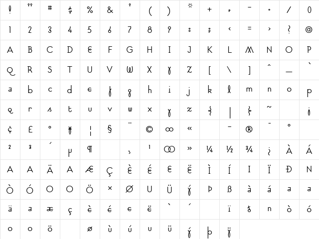 SuburbanLight Regular Character Map