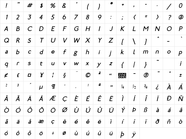 SubwayLondon Italic Character Map SubwayLondon Italic Character Map