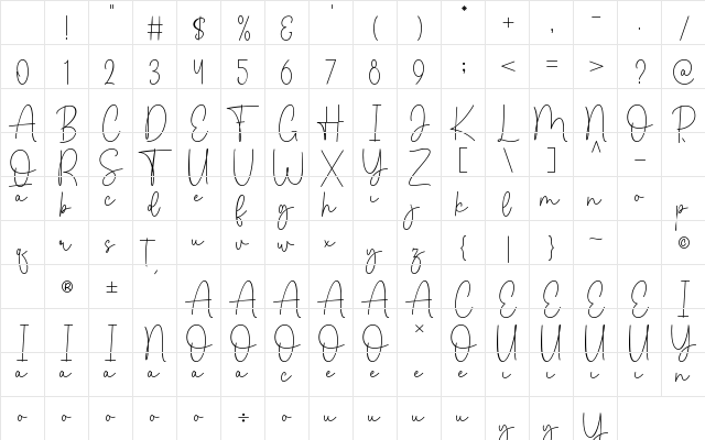 Summer Monoline Regular Character Map Summer Monoline Regular Character Map