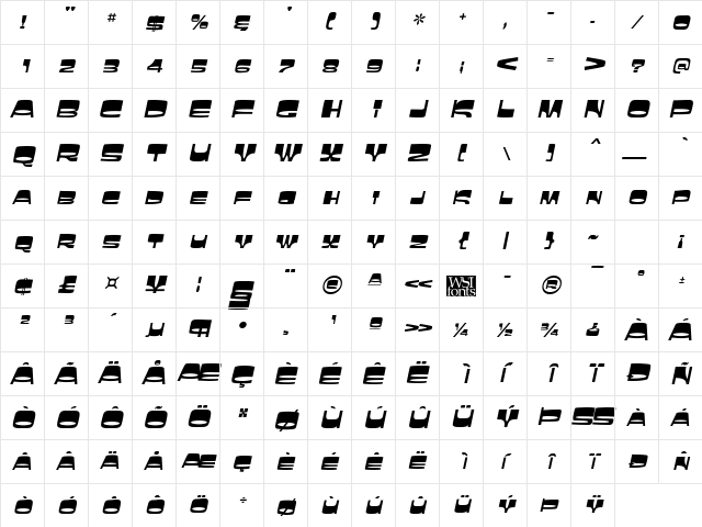 Sunbelt Italic Character Map