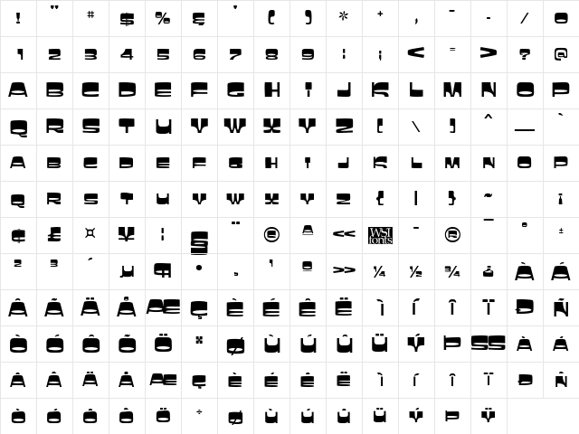 Sunbelt Regular Character Map