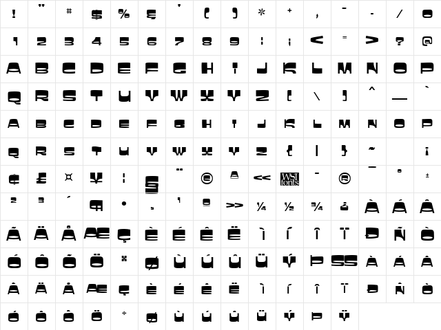 Sunbelt Regular Character Map