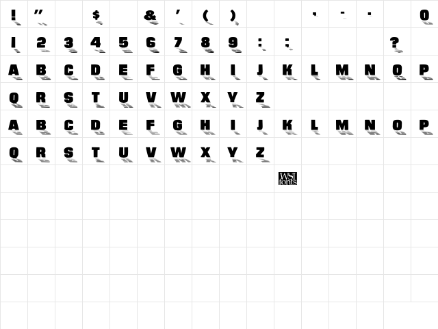 SundownDisplayWide Regular Character Map