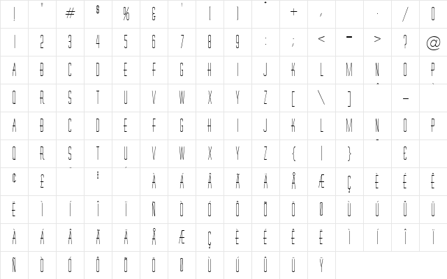 Sunset Regular Character Map
