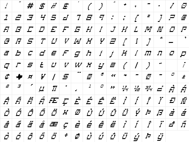 Superago Italic Italic Character Map