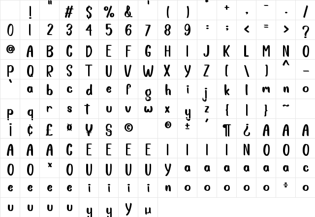 Sweet Smile Regular Character Map