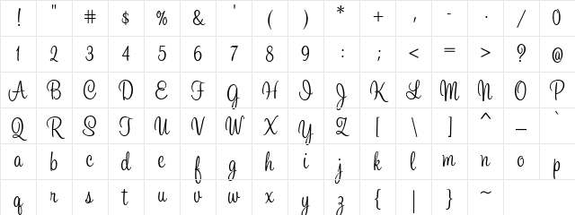 SweetheartScript Regular Character Map