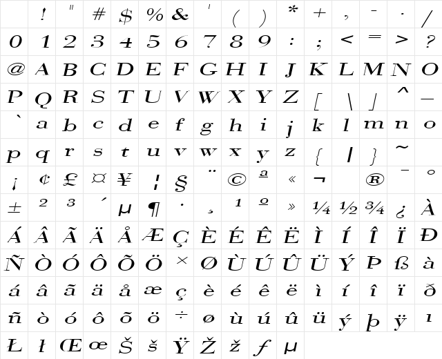 SweezExtended Italic Character Map SweezExtended Italic Character Map